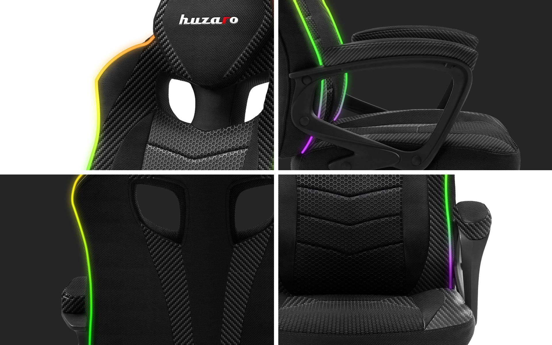 Žaidimų kėdė Huzaro Force 2.5 RGB Carbon Mesh su pašvietimu Gaming Chair, Juoda