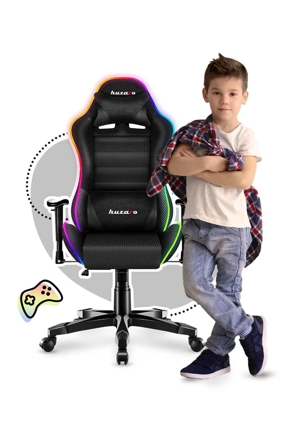 Žaidimų kėdė vaikams Huzaro Ranger 6.0 RGB, Juodos spalvos