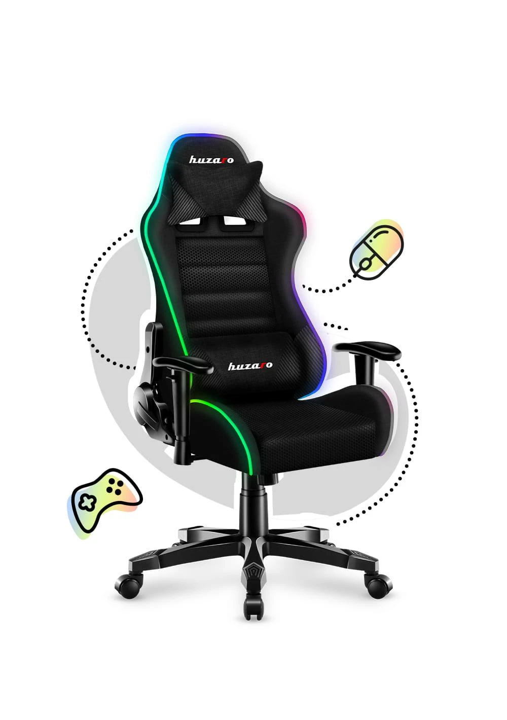 Žaidimų kėdė vaikams Huzaro Ranger 6.0 RGB, Juodos spalvos