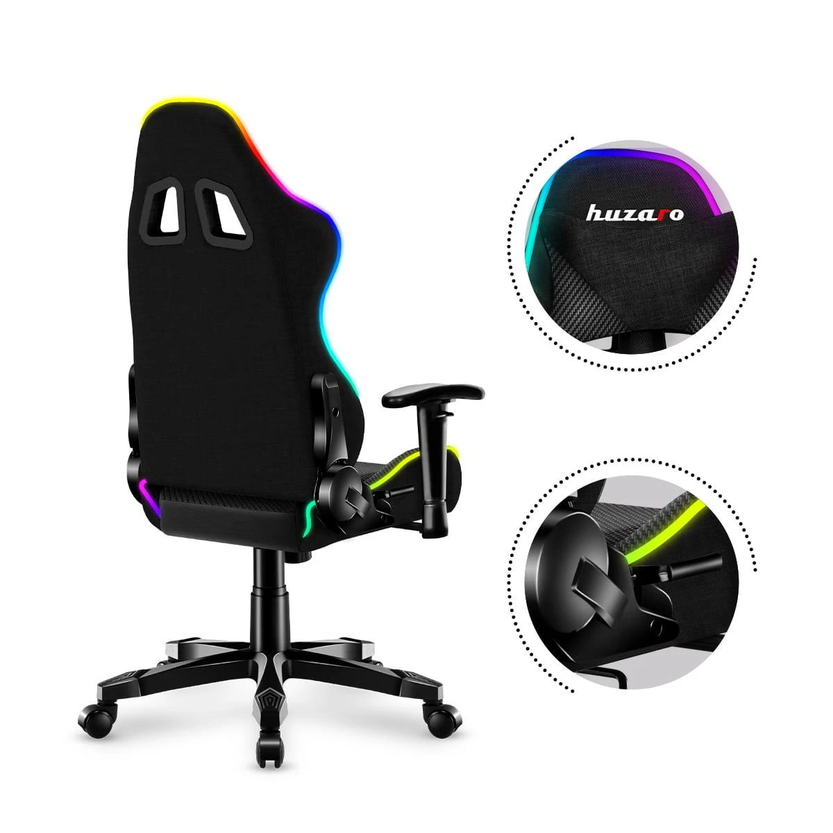 Žaidimų kėdė vaikams Huzaro Ranger 6.0 RGB, Juodos spalvos