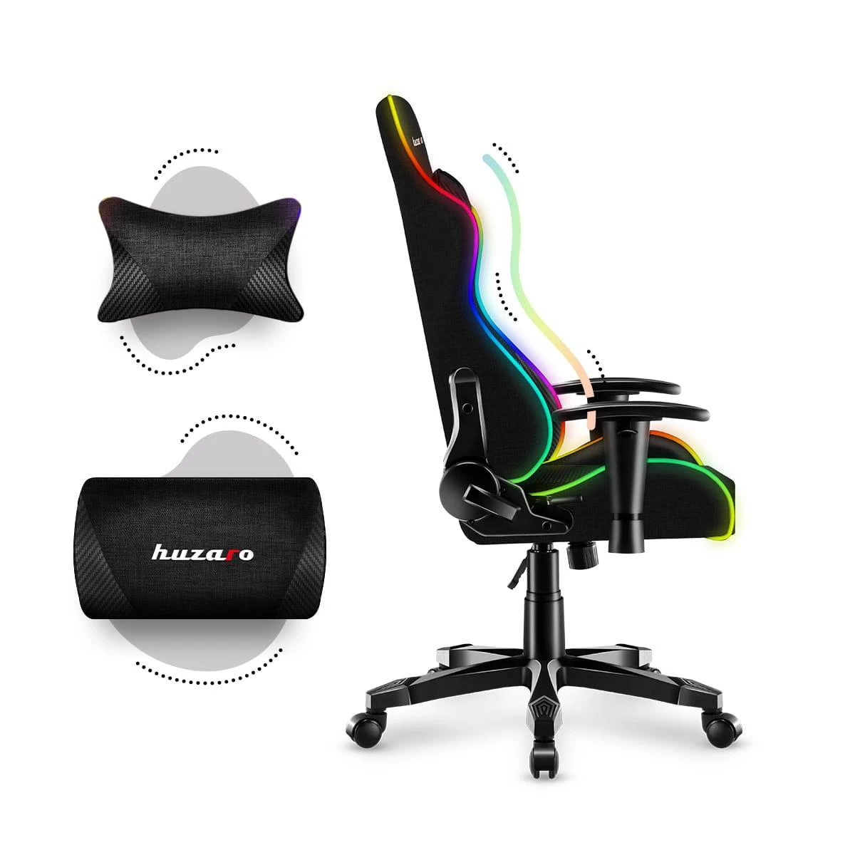 Žaidimų kėdė vaikams Huzaro Ranger 6.0 RGB, Juodos spalvos