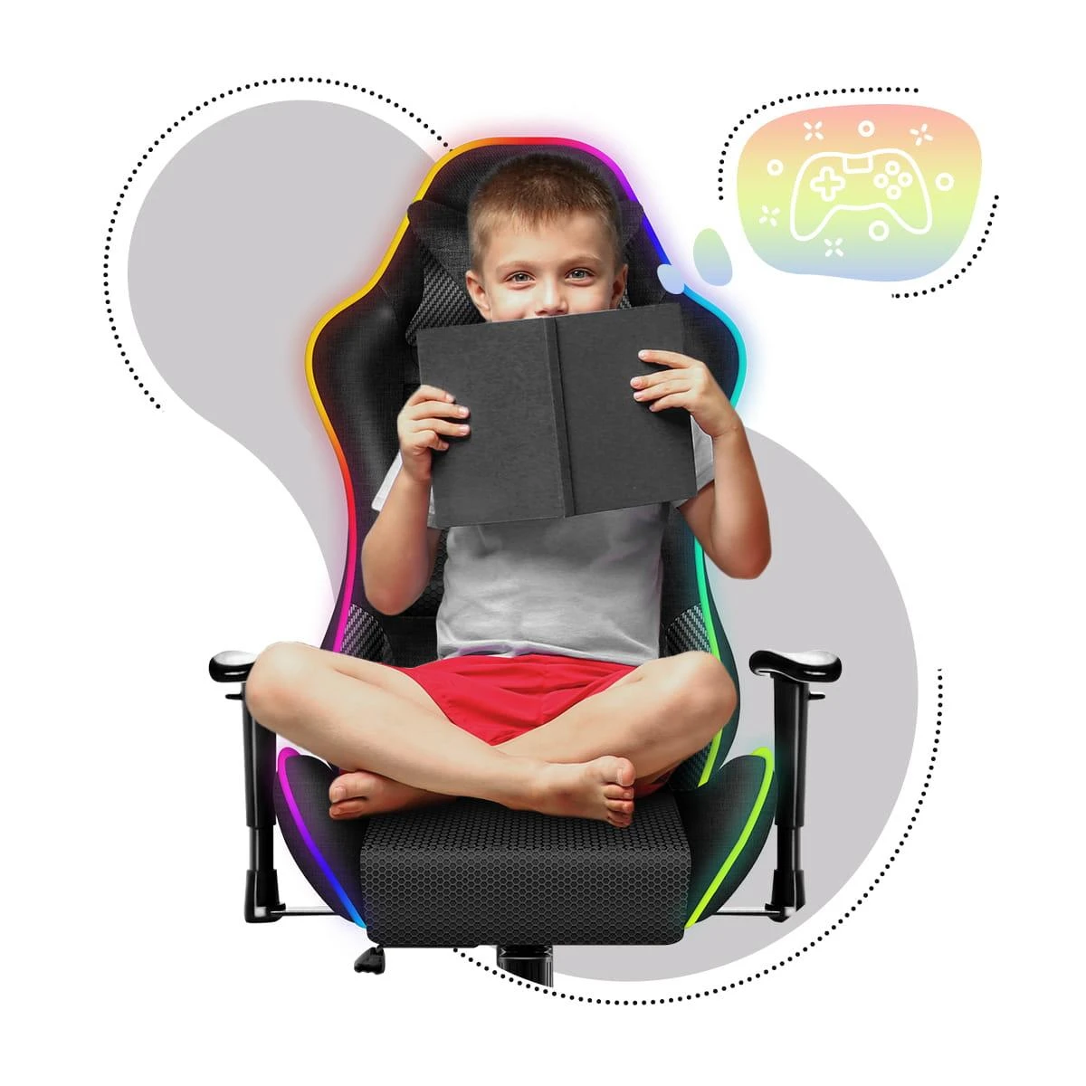 Žaidimų kėdė vaikams Huzaro Ranger 6.0 RGB, Juodos spalvos