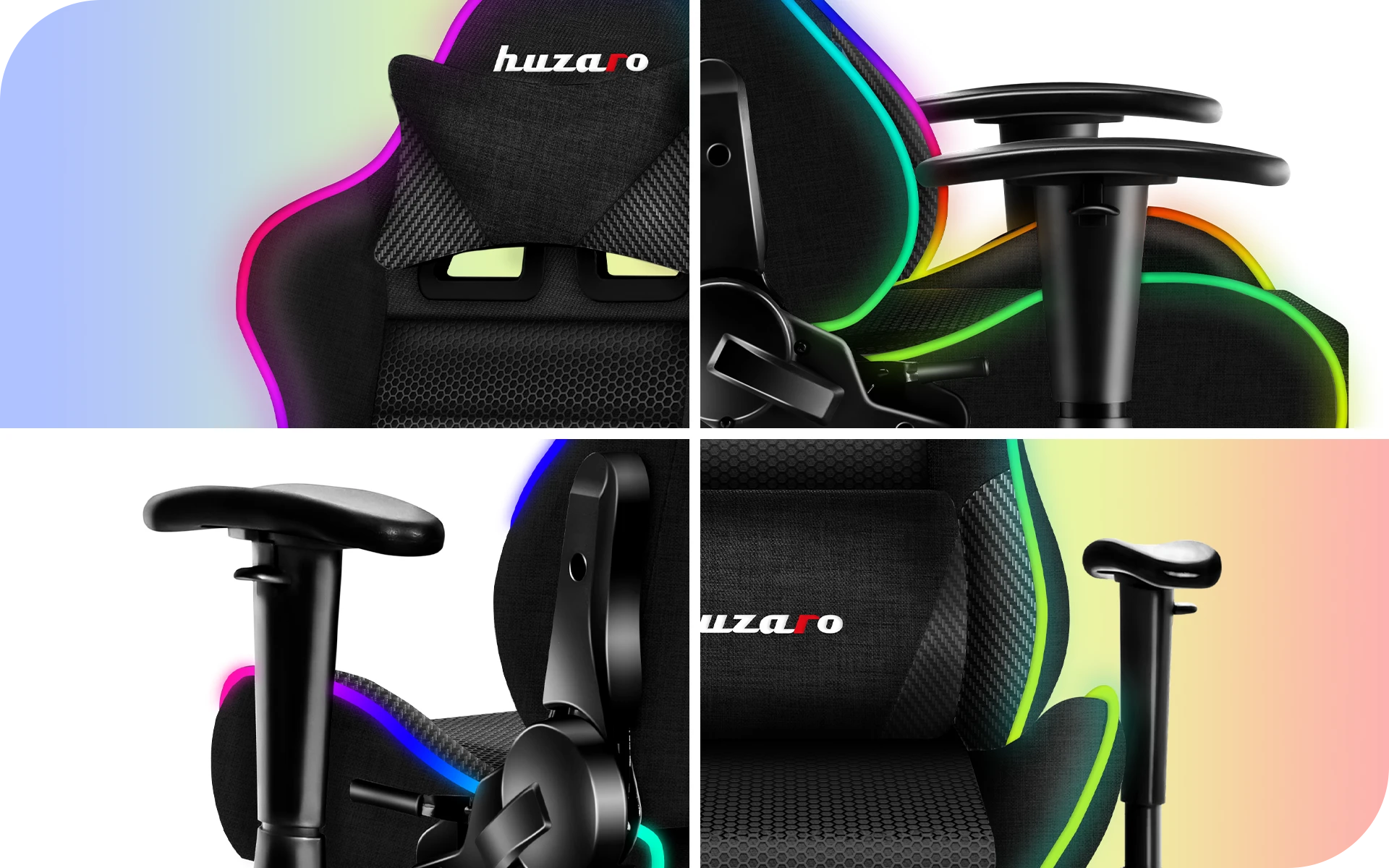 Žaidimų kėdė vaikams Huzaro Ranger 6.0 RGB, Juodos spalvos