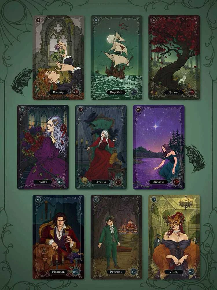 Būrimo kortos „Gotika. Lenormand Orakulas", rusų kalba