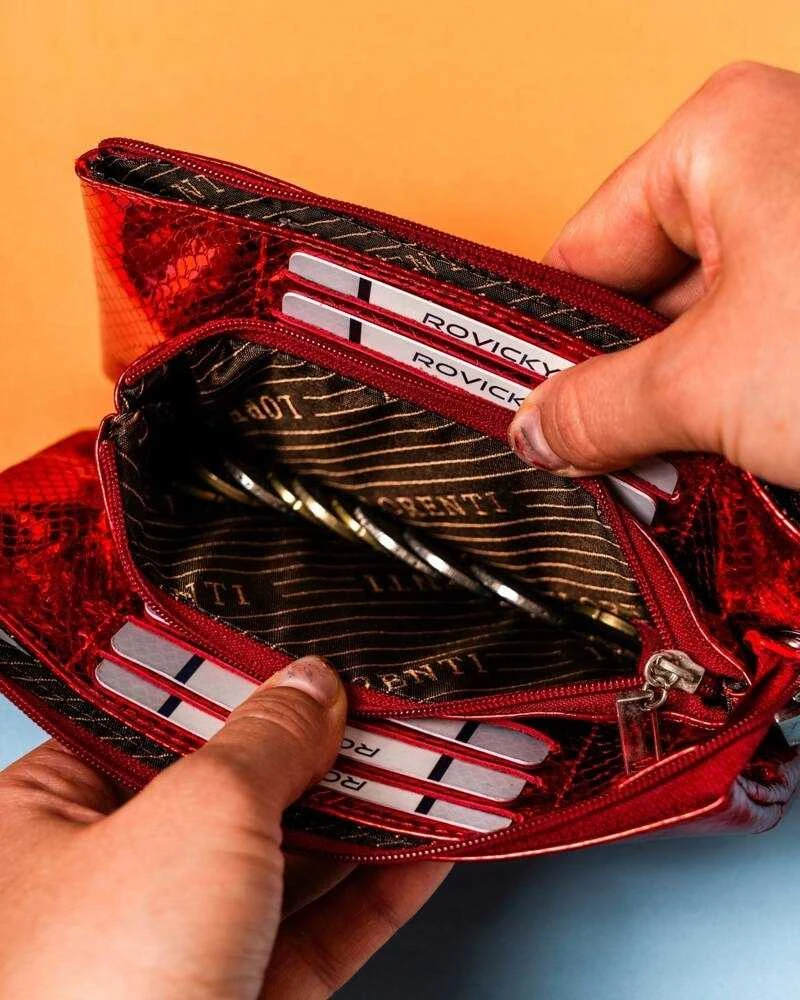 Moteriška odinė piniginė su cirkonais + raktų pakabukas LORENTI