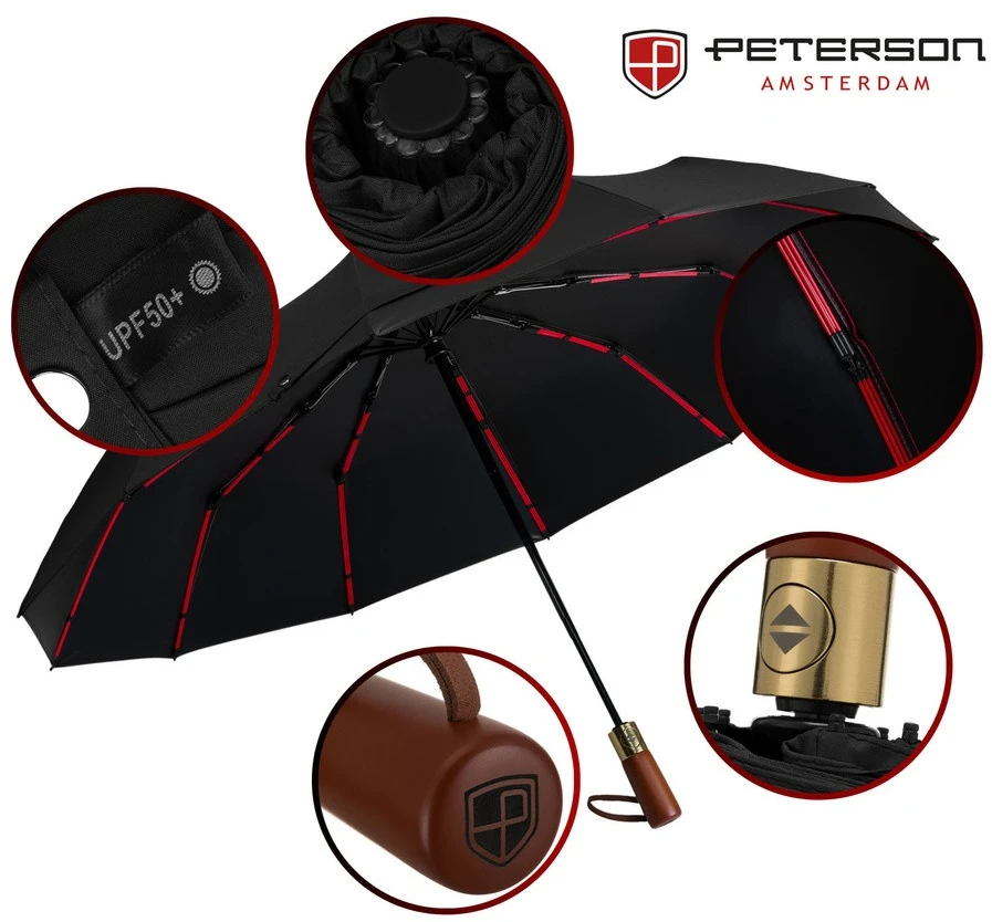 Moteriškas didelis skėtis PETERSON 6089, juodas, pilnai automatinis
