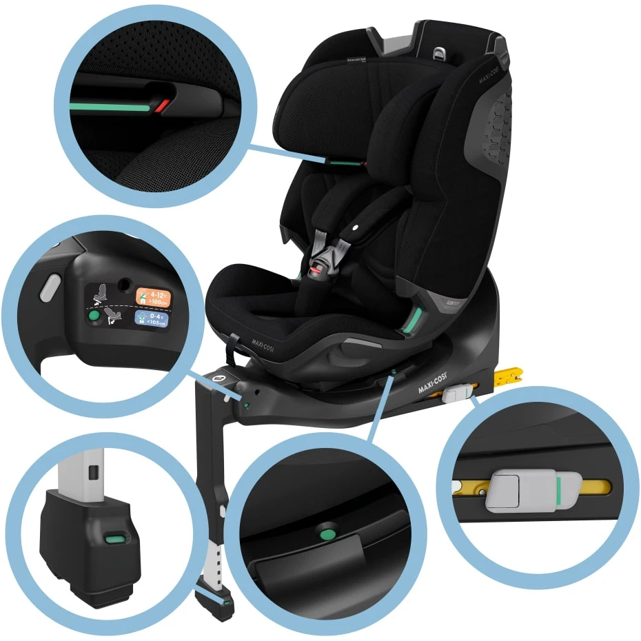 Maxi-Cosi Emerald 360 Pro kėdutė su techniniais indikatoriais