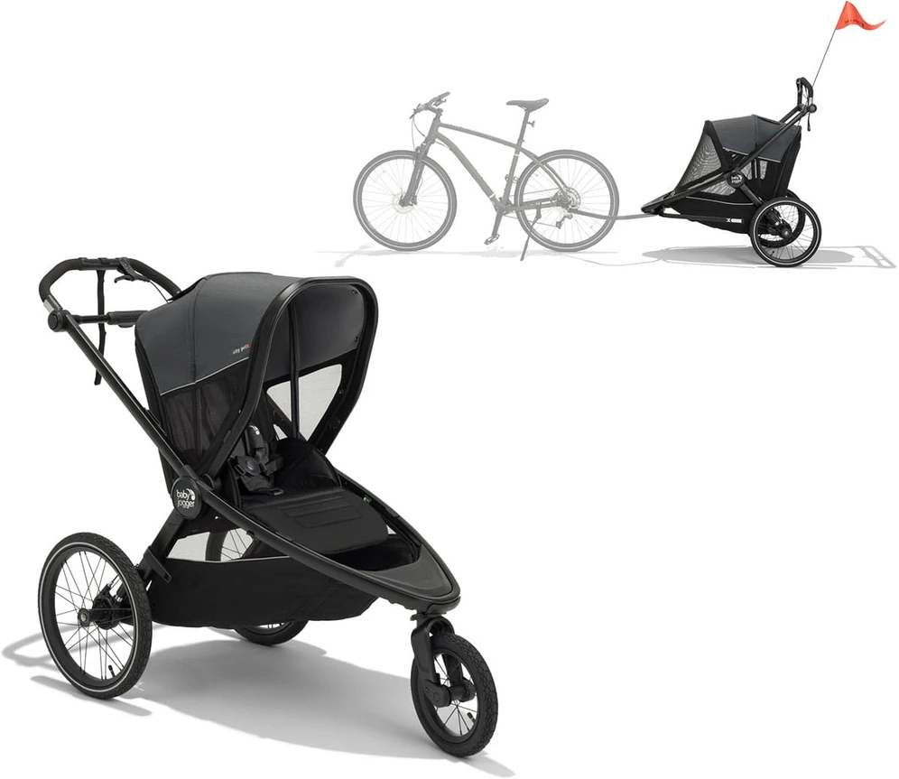 Baby Jogger City Prix - bėgimo vežimėlis ir dviračio priekaba 2in1 | Ambicija juoda