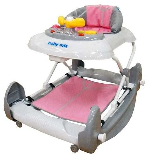 Vaikštynė su sūpynėmis ir silikoniniais ratukais Baby Mix rožinė
