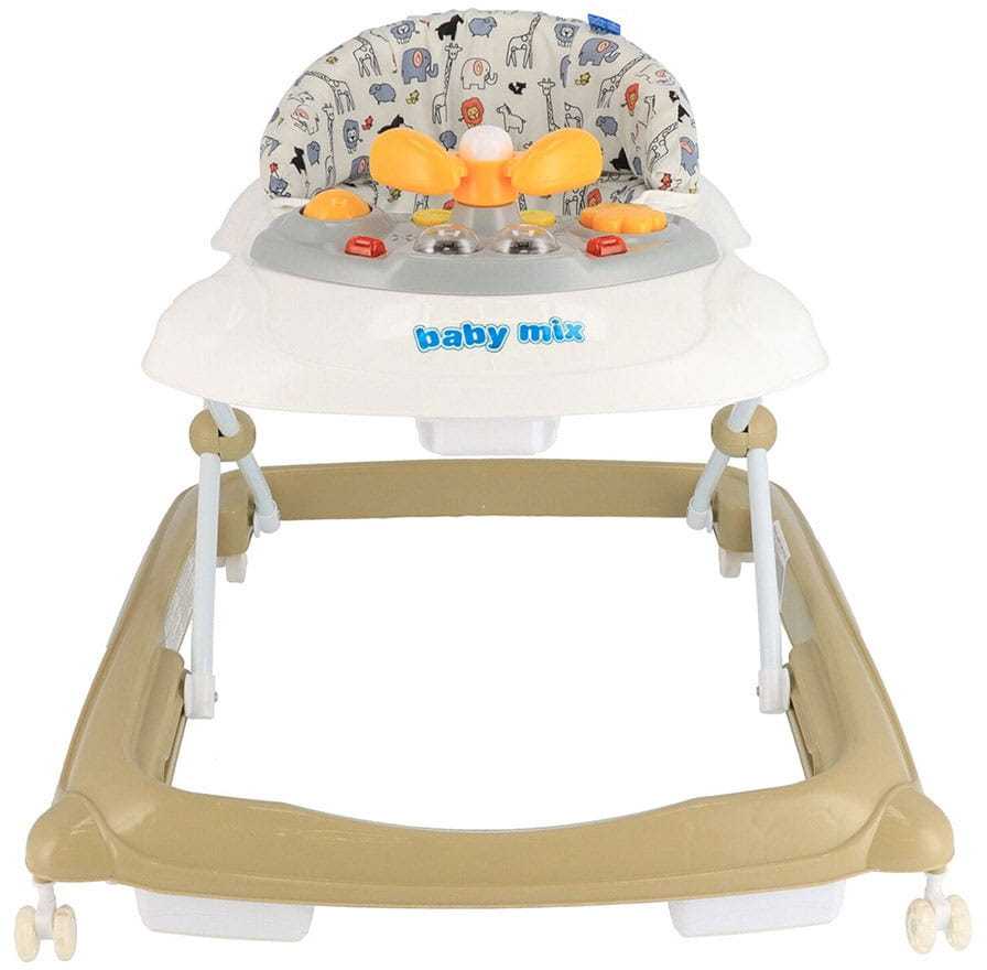 Baby Mix vaikštynė su vairu ir silikoniniais cappuccino spalvos ratukais