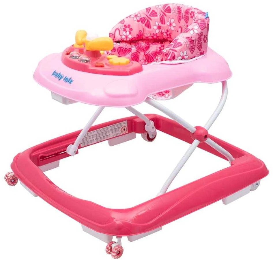 Baby Mix vaikštynė su vairu ir rožiniais silikoniniais ratukais