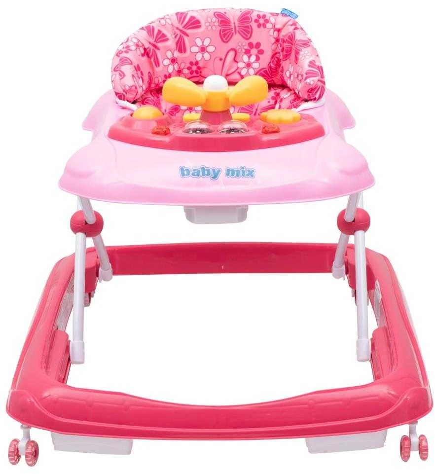 Baby Mix vaikštynė su vairu ir rožiniais silikoniniais ratukais