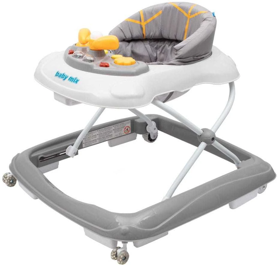 Baby Mix vaikštynė su vairu ir silikoniniais ratukais, pilkos spalvos