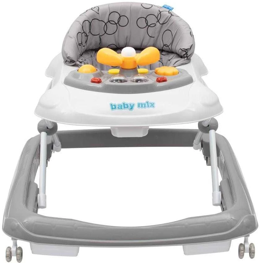Baby Mix vaikštynė su vairu ir silikoniniais ratukais, tamsiai pilka
