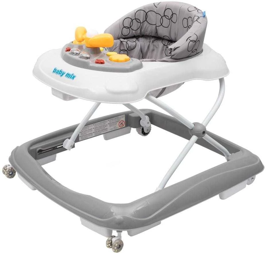Baby Mix vaikštynė su vairu ir silikoniniais ratukais, tamsiai pilka