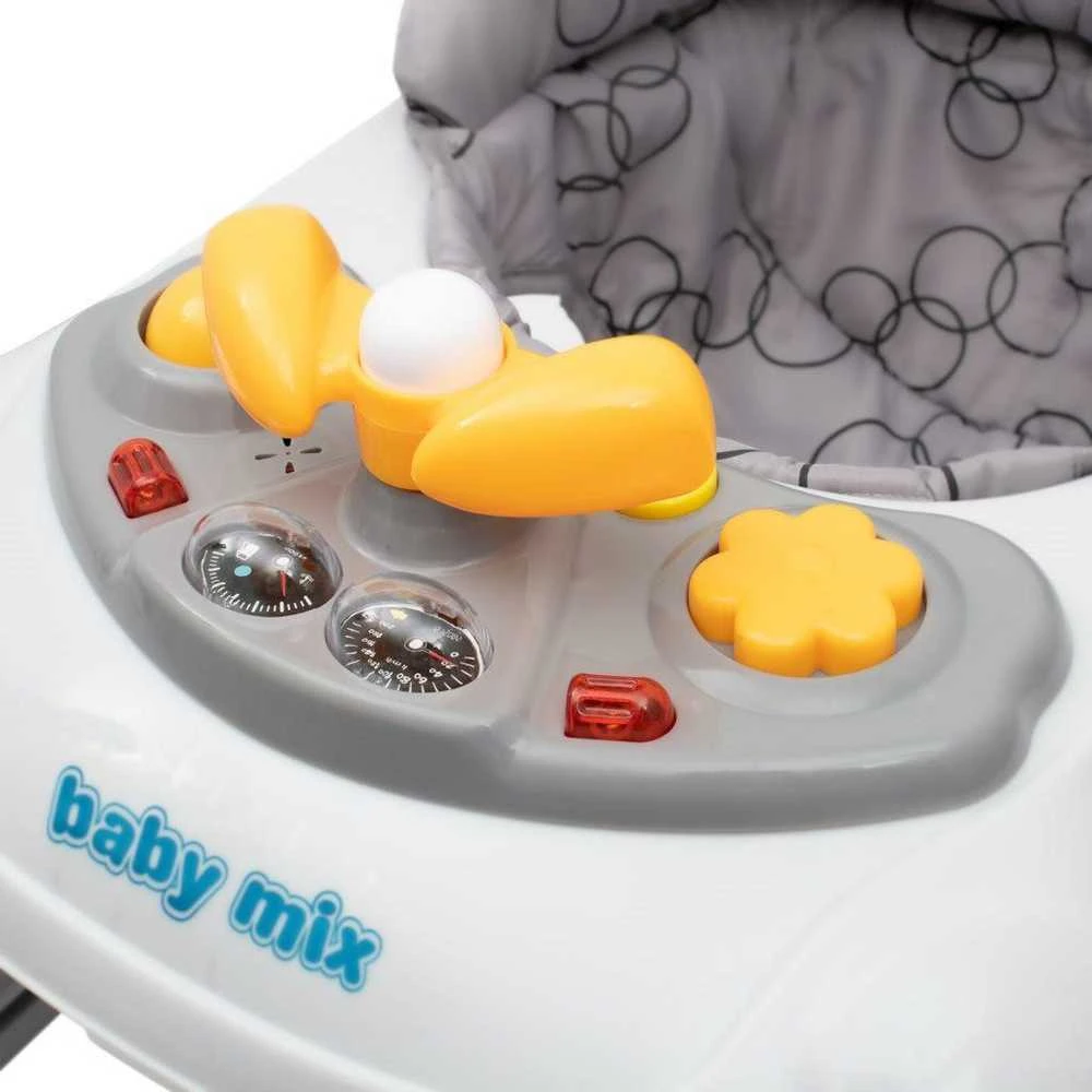 Baby Mix vaikštynė su vairu ir silikoniniais ratukais, tamsiai pilka