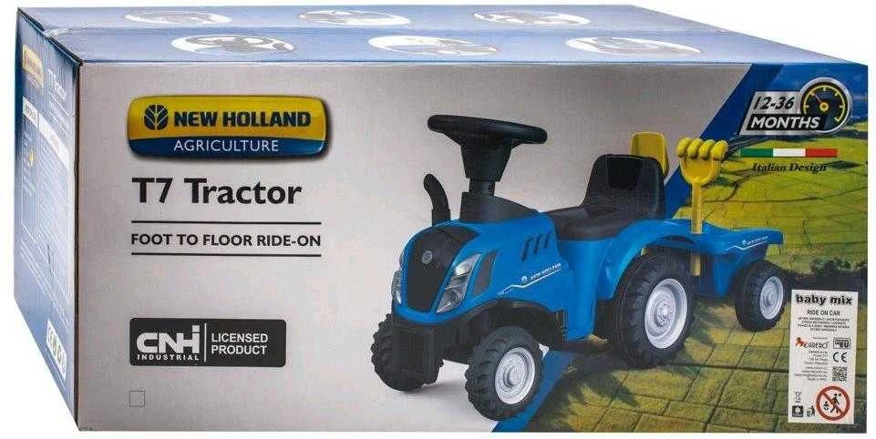 Baby Mix New Holland geltonasis traktorius su priedais ir įrankiais