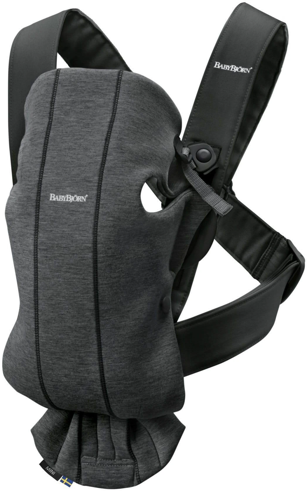 BabyBjorn Baby Carrier Mini 3D Jersey - maža nešioklė naujagimiui | Pilkai juoda