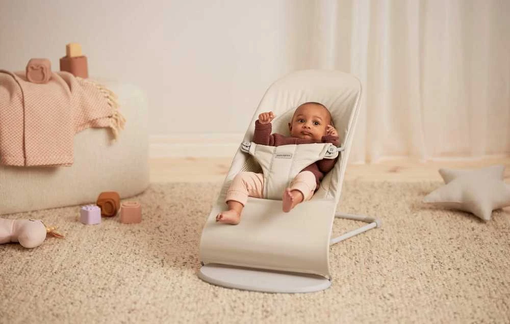 BabyBjörn Bouncer Balance Soft Woven sėdynė, šviesiai smėlio spalvos trikotažas