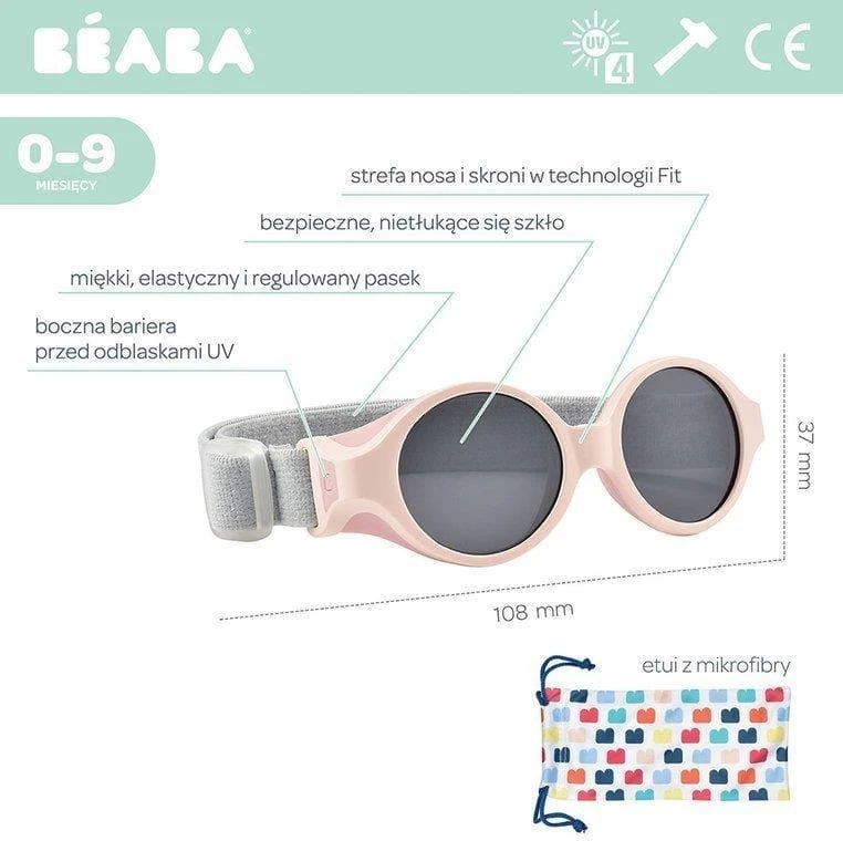 Beaba akiniai nuo saulės kūdikiui, 0-9 mėn, spalva: chalk pink