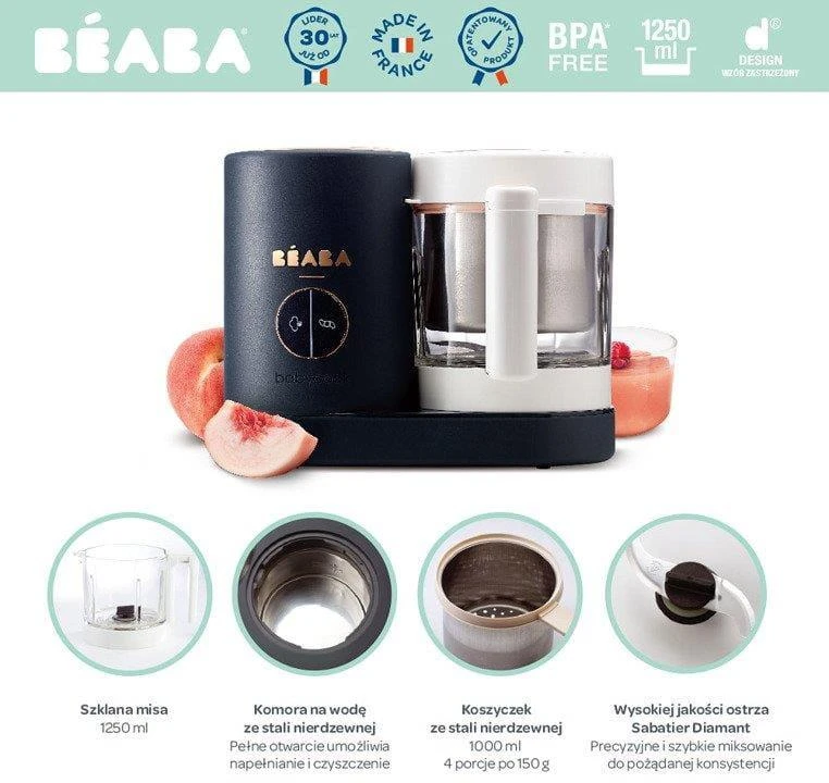 Trintuvas-garintuvas Beaba Babycook Neo, tamsiai mėlynas/baltas