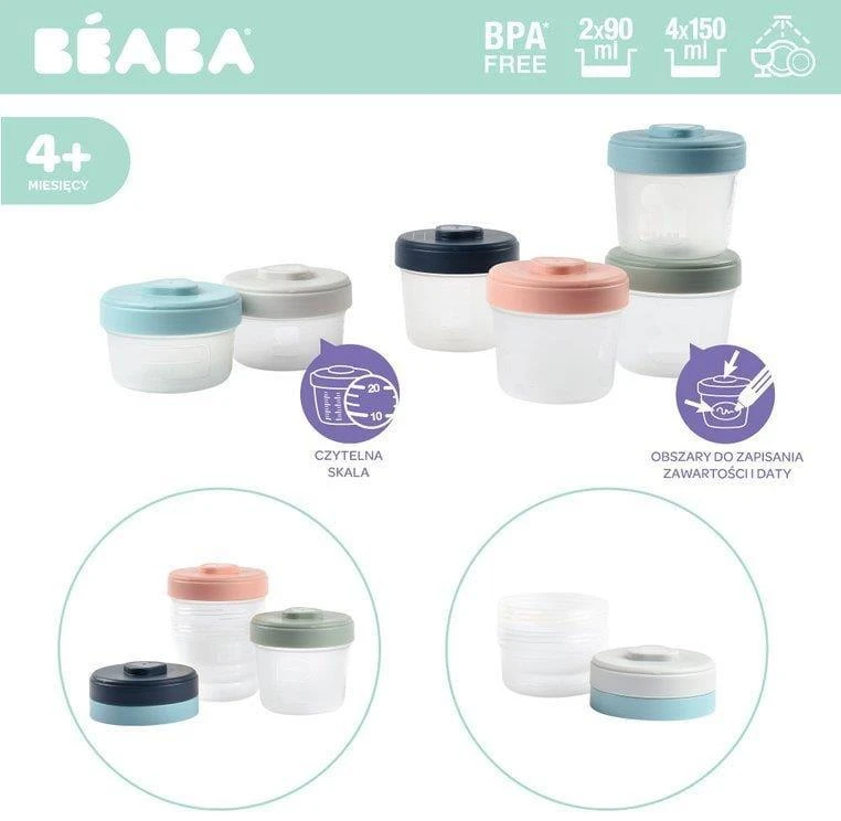 Beaba sujungiami maisto laikymo indeliai, 2x90, 4x150 ml