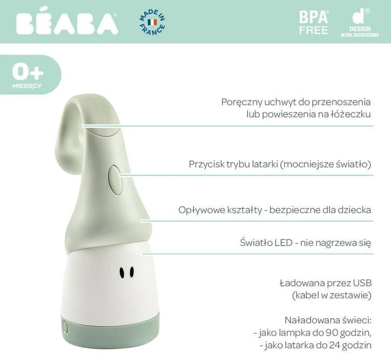 BEABA NAKTINĖ BELAIDĖ LEMPA ŽIBINTAS, SAGE Žalias