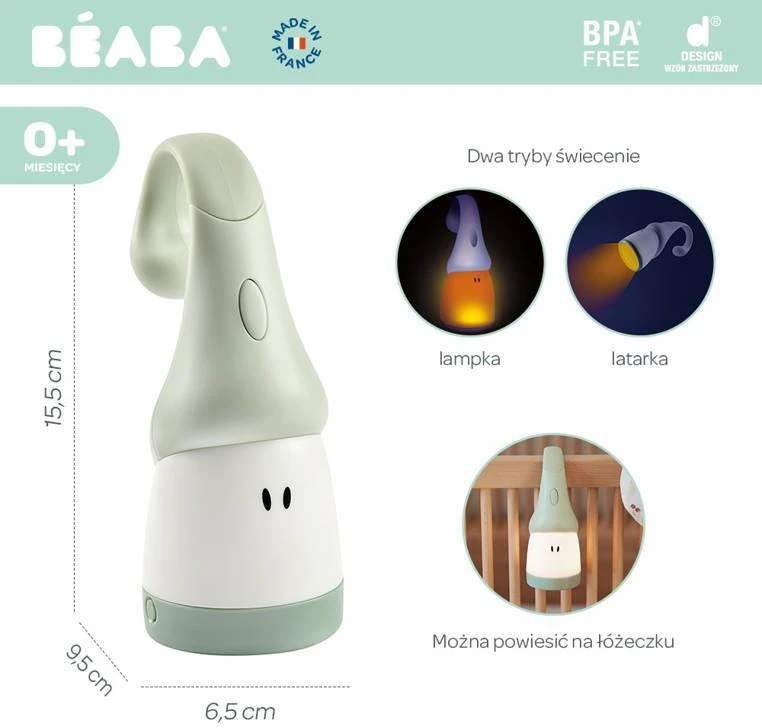 BEABA NAKTINĖ BELAIDĖ LEMPA ŽIBINTAS, SAGE Žalias