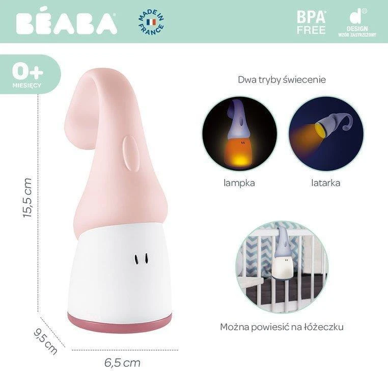 BEABA NAKTINĖ BELAIDĖ LEMPA ŽIBINTAS, ROŽINĖ