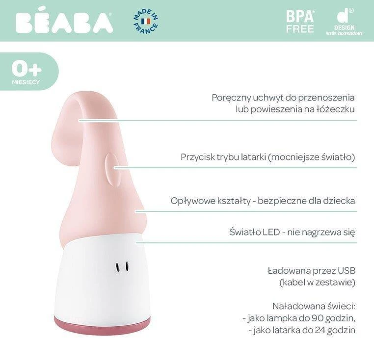 BEABA NAKTINĖ BELAIDĖ LEMPA ŽIBINTAS, ROŽINĖ
