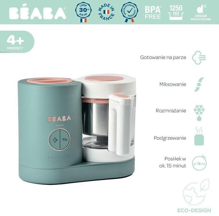 Trintuvas-garintuvas Beaba Babycook Neo, žalias/baltas