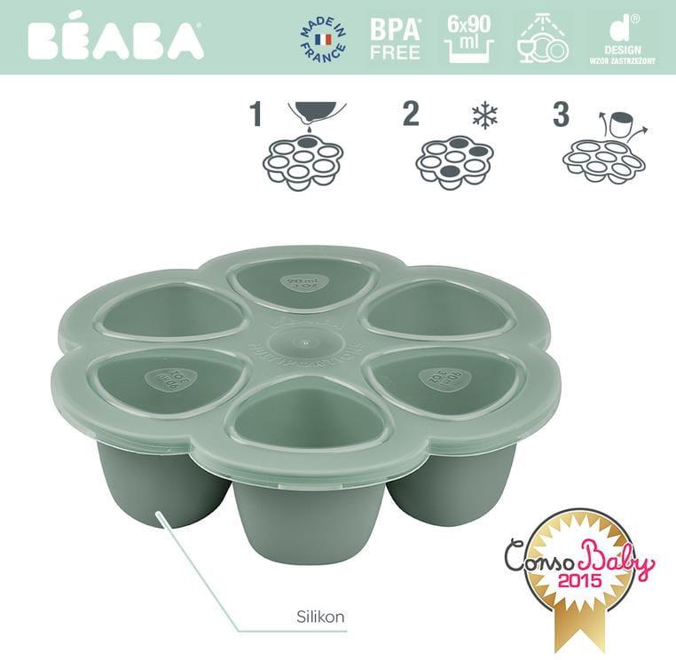 BEABA SILIKONINIS KŪDIKIO MAISTO KONTEINERIS MULTIPORTIONS 6x90 ML SAGE Žalias