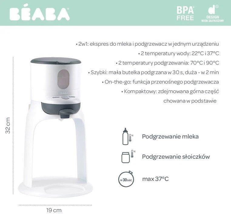 BEABA BIB EXPRESSO MIŠINUKO RUOŠIMO APARATAS IR ŠILDYTUVAS, Baltas/Pilkas