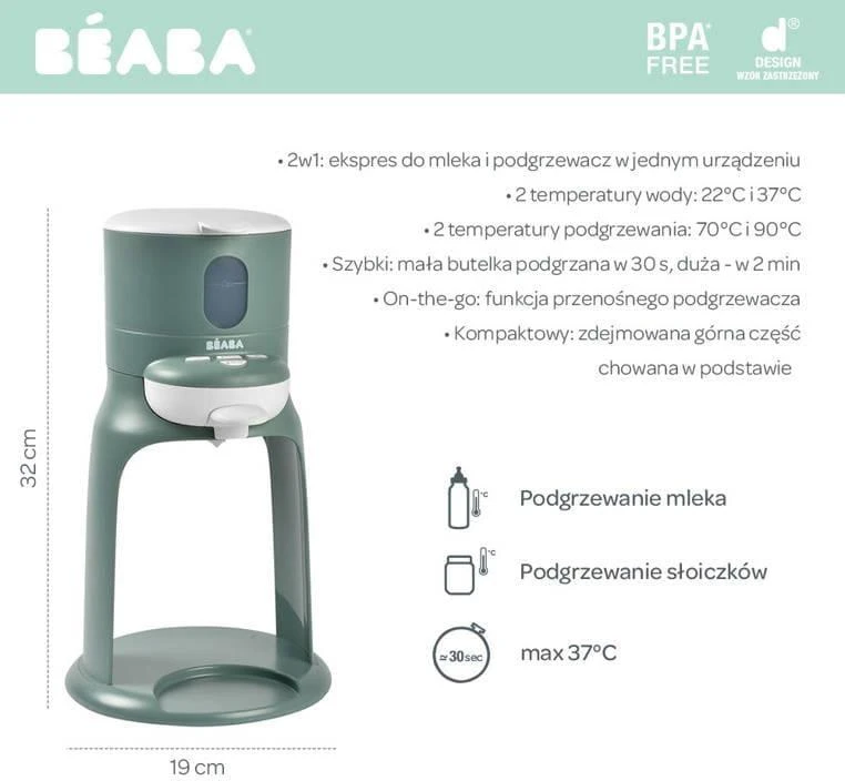 BEABA BIB EXPRESSO MIŠINUKO RUOŠIMO APARATAS IR ŠILDYTUVAS, EUCALYPTUS Žalias