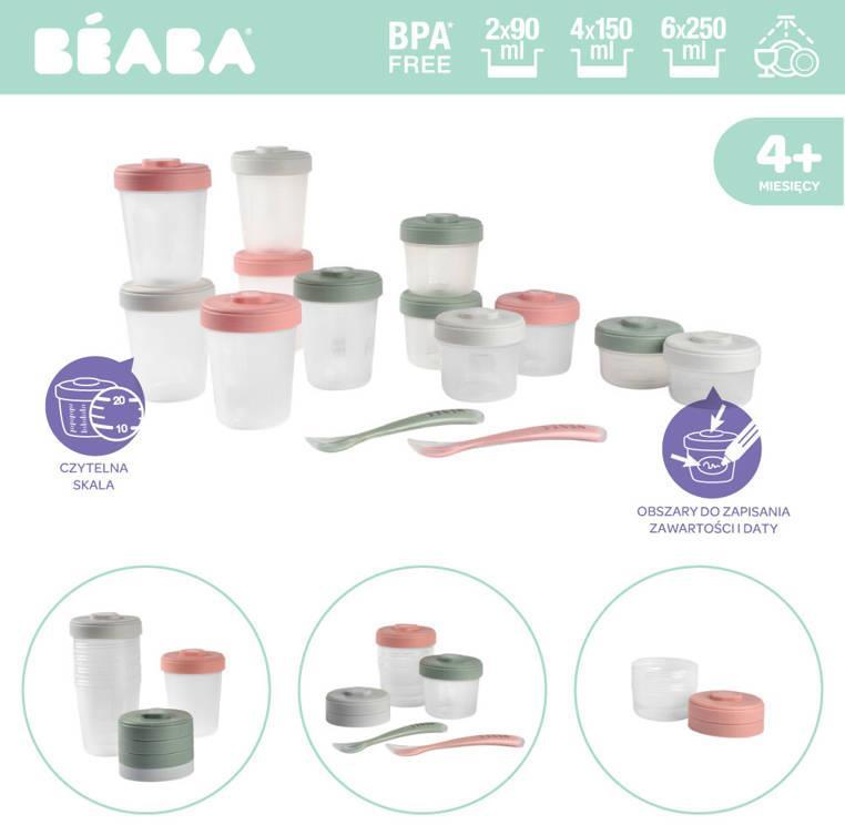 BEABA MAITINIMO PRADŽIOS RINKINYS, 2x90, 4x150, 6x250, 2 SILIKONINIAI ŠAUKŠTELIAI, EUCALYPTUS Žalias