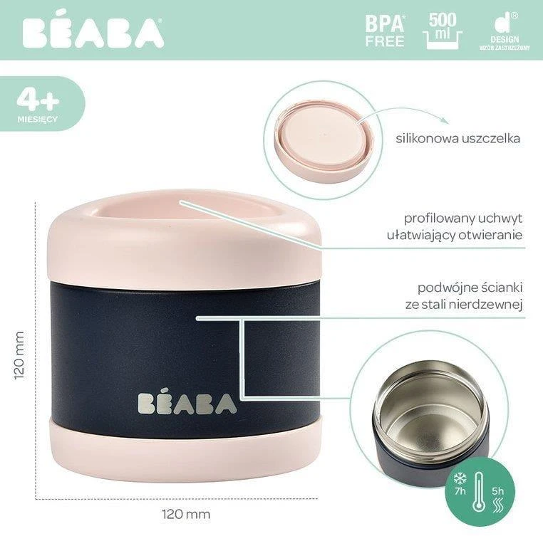 BEABA THERMO MAISTO INDELIS, 500 ML, NIGHT Mėlynas/LIGHT Rožinis