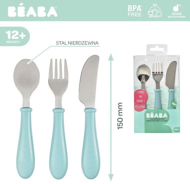 Beaba nerūdijančio plieno stalo įrankiai, 12 mėn. Spalva: airy green