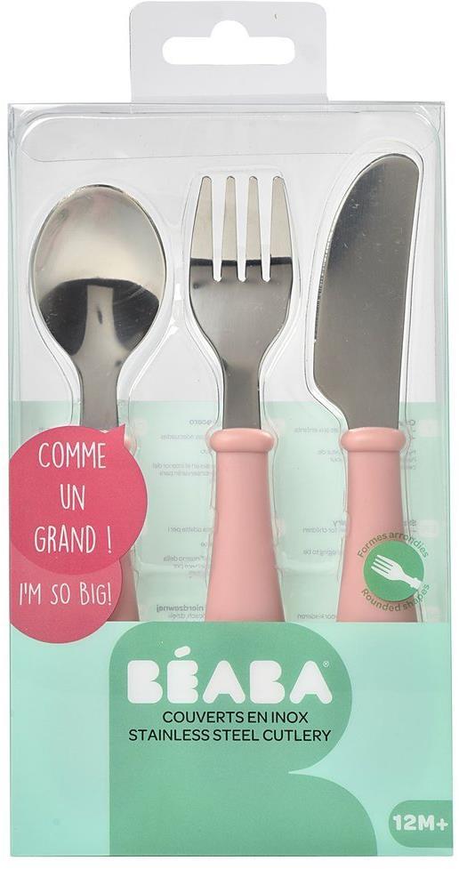 Beaba nerūdijančio plieno stalo įrankiai, 12 mėn. Spalva: old pink