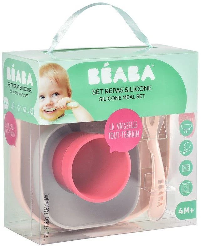Beaba silikoninis 4 vnt. pietų rinkinys, rožinis