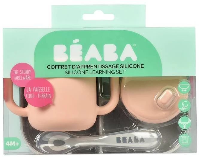 BEABA SILIKONINIS 3 DALIŲ PIETŲ RINKINYS VAIKAMS, Rožinis