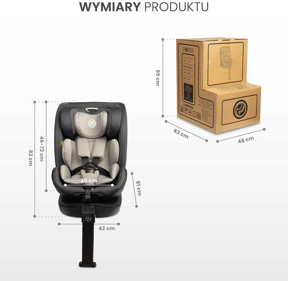 Caretero Automobilinė kėdutė FORTIS I-SIZE, 40-150cm, Pilkas