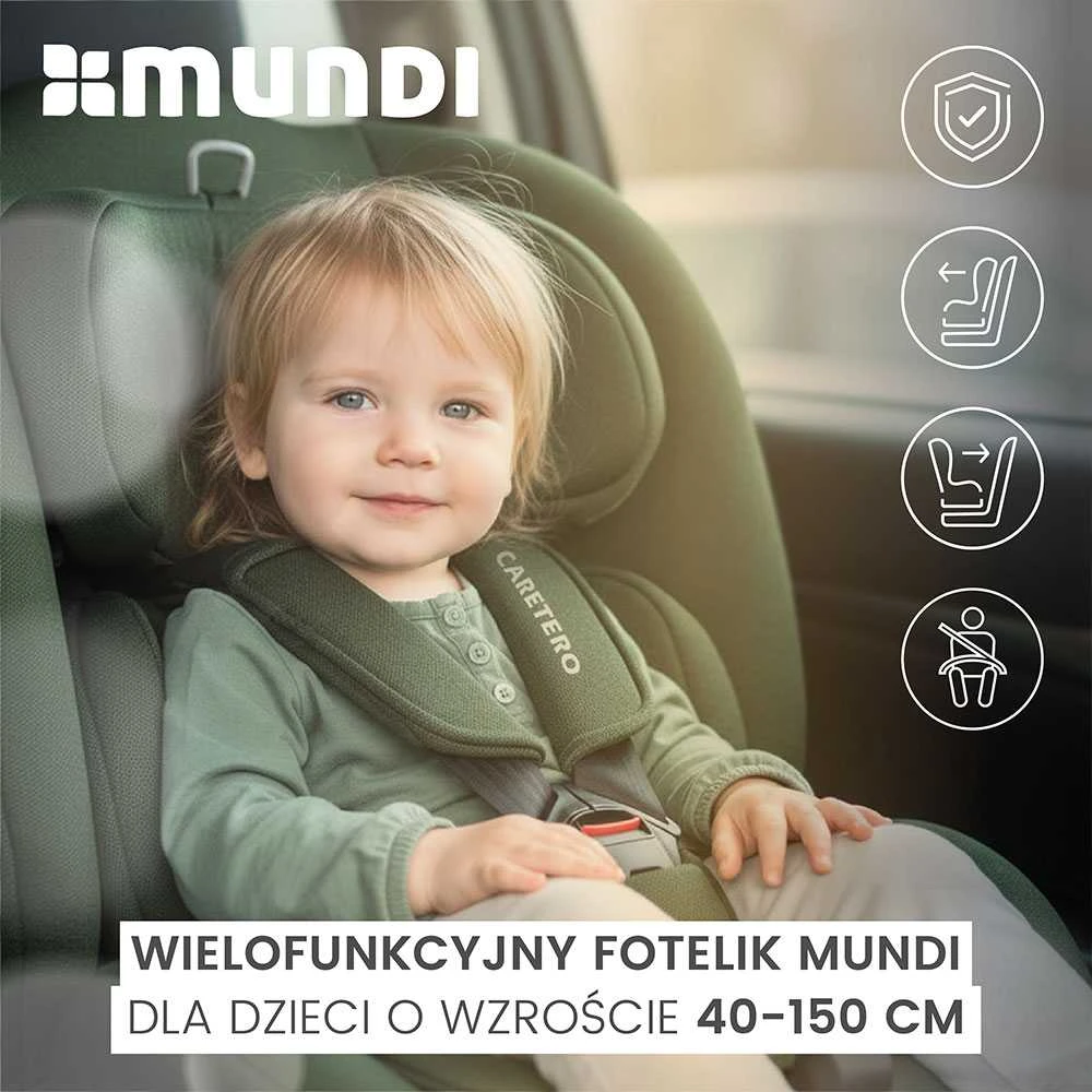 Autokėdutė Caretero Mundi su vaiku automobilyje