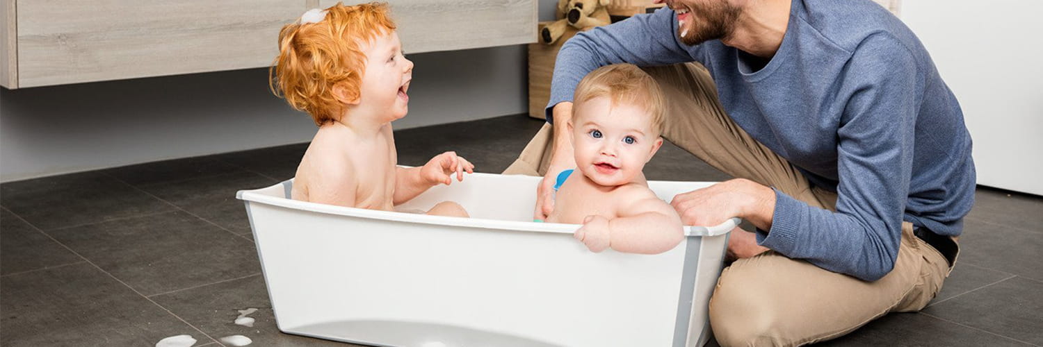 Stokke Flexi Bath - X-Large sulankstoma kūdikio vonelė, komplektas su įdėklu | Balta Pilka aprašymas - Prekės nuotrauka