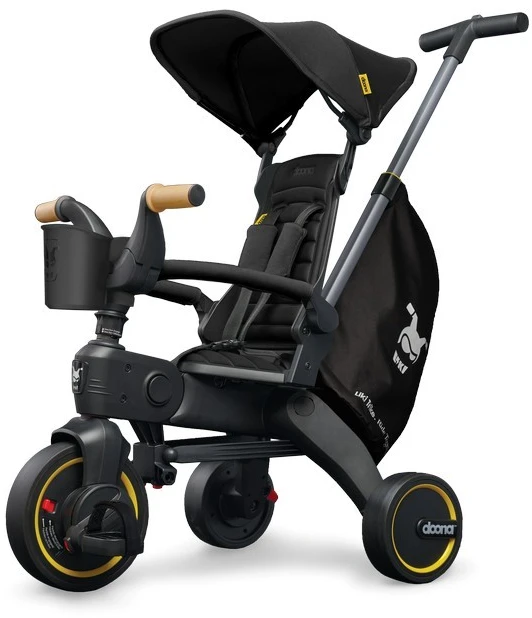 Doona Liki S5 5in1 Sulankstomas triratis dviratukas + puodelių laikiklis - Juodas