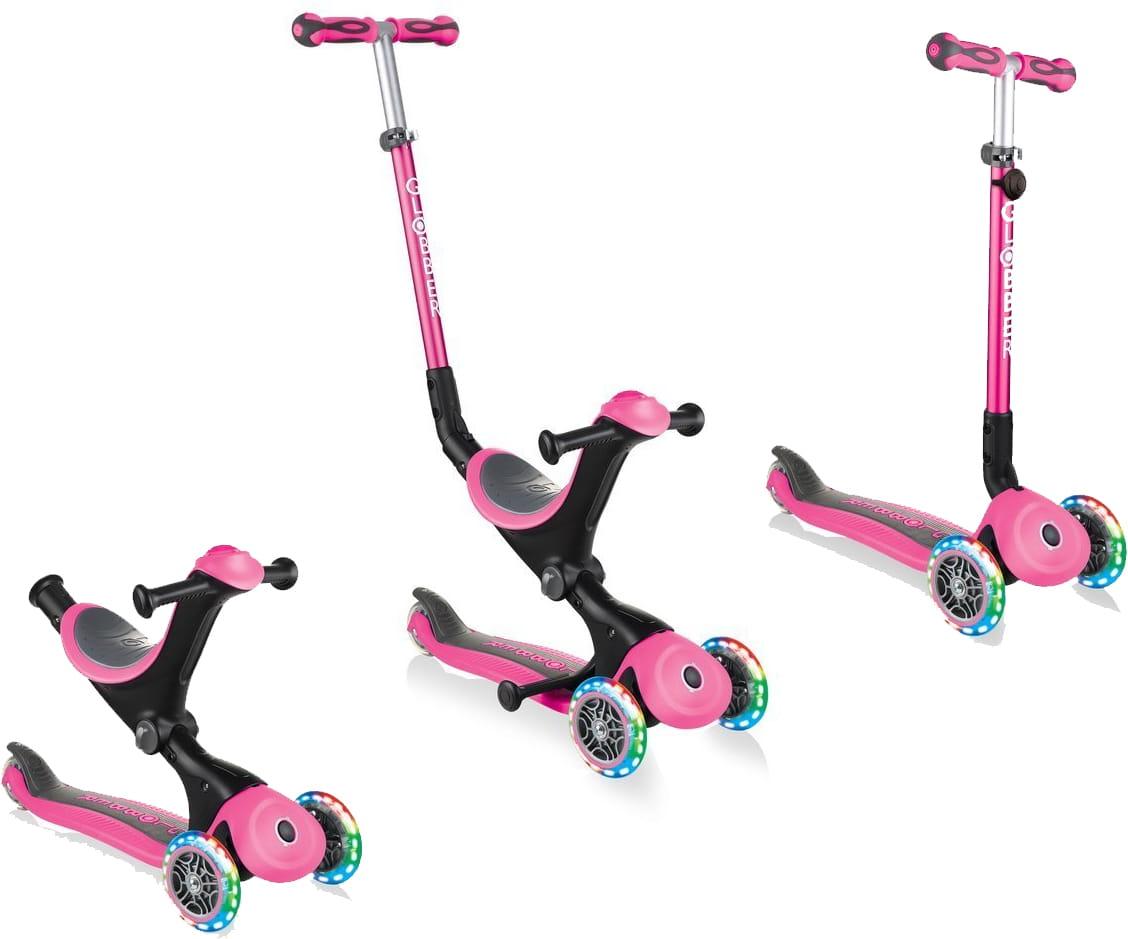 GLOBBER paspirtukas Go Up Deluxe Lights, rožinės spalvos, 646-110
