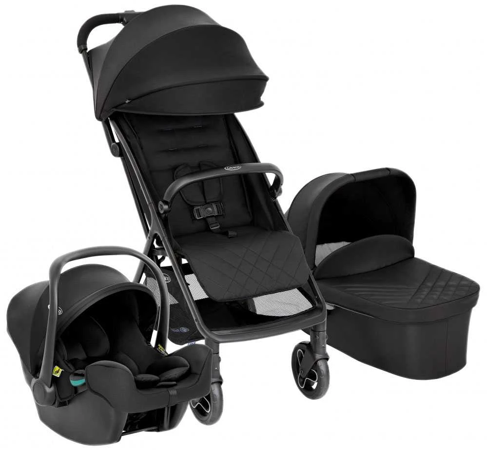 Vežimėlis Graco Myavo Trio, su lopšeliu ir autokėdute, 0-22 kg, Juodas