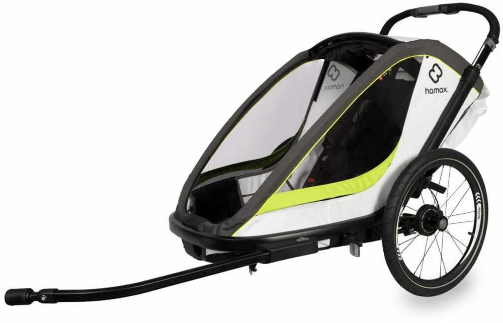 Hamax Breeze One - vienvietė 2in1 dviračio priekaba vienam vaikui | Balta/Žalia