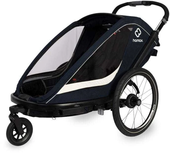 Hamax Breeze Twin - 2in1 dviračio priekaba dviem vaikams | Navy/Kreminis