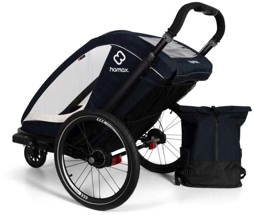 Hamax Breeze Twin - 2in1 dviračio priekaba dviem vaikams | Navy/Kreminis