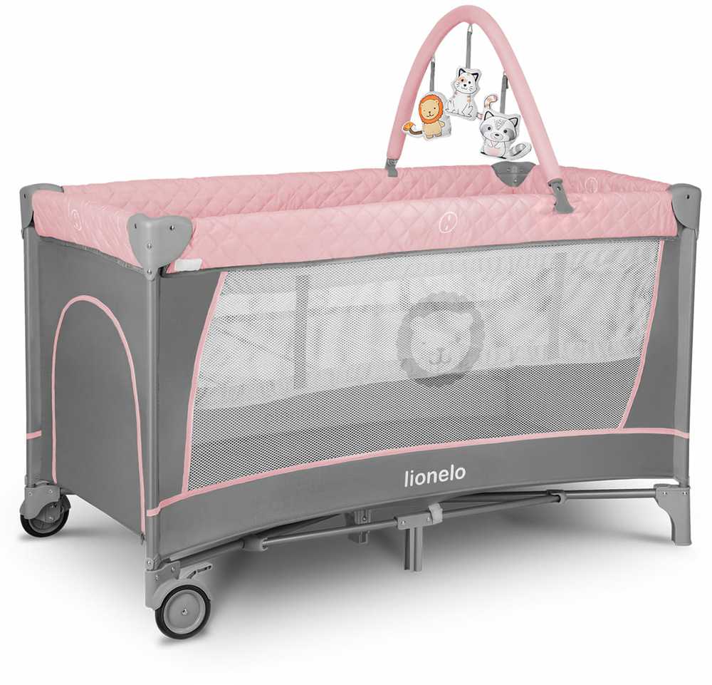 Kelioninė lovelė-maniežas 2in1 su vystymo stalu, 2 aukštai – Lionelo Flower Flamingo